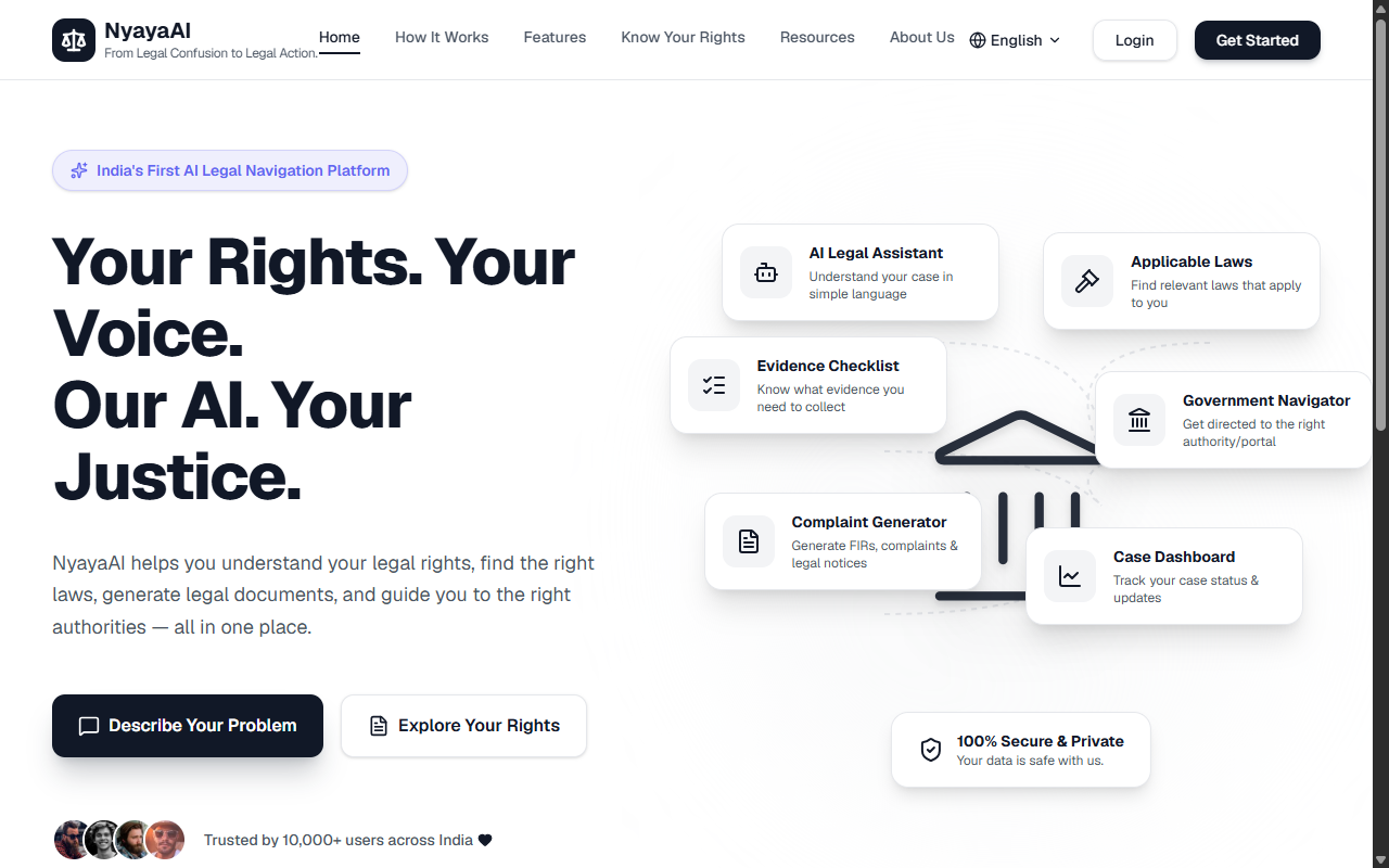 NyayaAI legal assistant dashboard